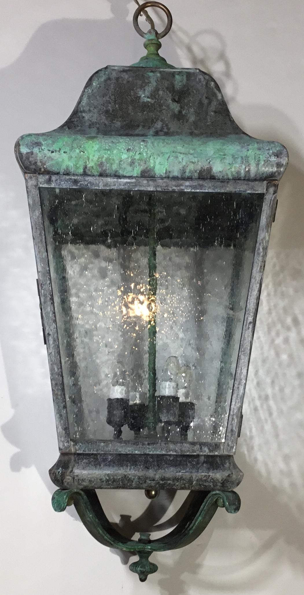 Celling Hanging Brass and Copper Lantern In Good Condition In Delray Beach, FL