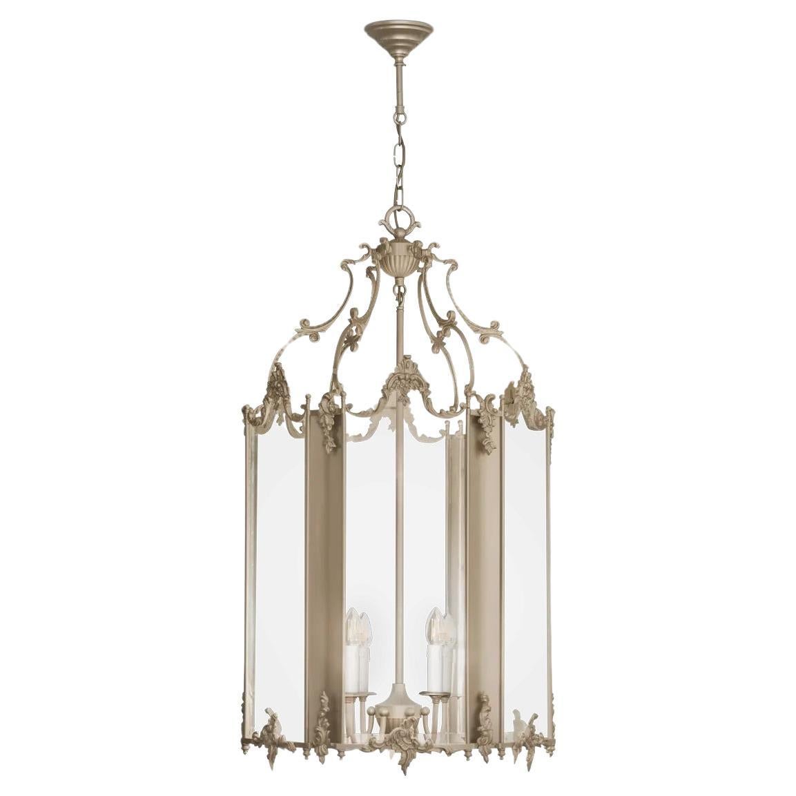Lanterna da soffitto in bronzo fuso e vetro con decorazione Branch  Metallo champagne in vendita