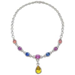 Cellini 18 Karat Gold Diamond & 13.38 Carat Multicolored Sapphire Drop Necklace