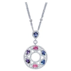 Cellini Pendentif en or 18 carats et diamants avec saphirs multicolores en forme de poire