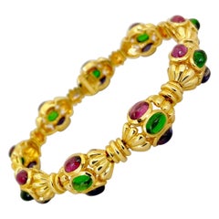 Cellini 18 Karat Gold Link Bracelet with Rhodolite, Iolite and Green Tourmaline