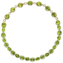 Cellini 18 Karat Gold Necklace with 10.65 Carat Peridot and 3.77 Carat Diamonds