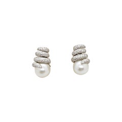 Cellini Boucles d'oreilles en or blanc 18 carats, diamants de 2,12 carats et perles des mers du Sud