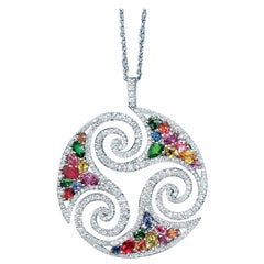 Cellini 18 Karat White Gold Diamonds and Multicolored Sapphires Pendant Necklace