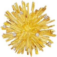 Vintage Cellini 18 Karat Yellow Gold, .35 Carat Diamond Firework Brooch and Pendant