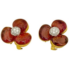 Cellini 18 Karat Yellow Gold Pink Tourmaline and .40 Carat 3 Petal Earrings