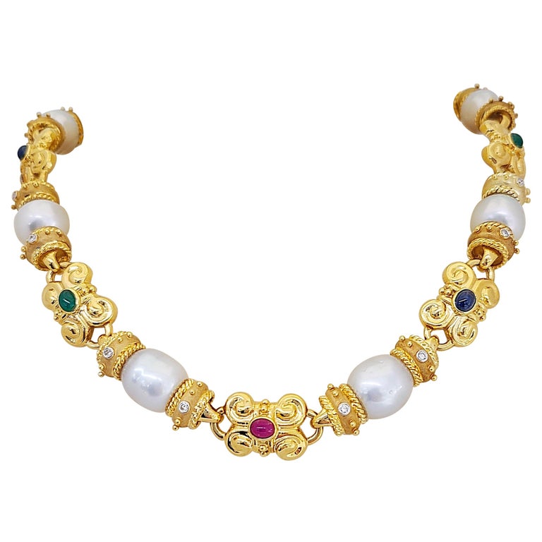 Cellini 18 Karat Gold Diamond and 13.38 Carat Multicolored Sapphire Drop  Necklace For Sale at 1stDibs