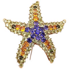 Vintage Cellini 18 Karat Yellow Gold Starfish Brooch with Semi-Precious Stones