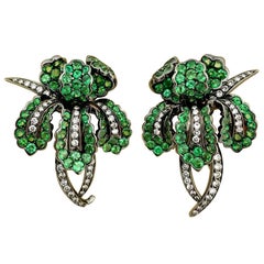 Used Cellini 18kt Blackened Gold 1.10ct Diamond and 6.85ct Tsavorite Orchid Earrings