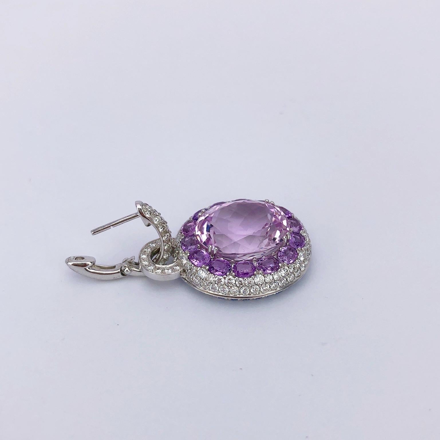 Cellini 18KT Gold, 22.61Ct. Kunzite, 4.65Ct. Sapphire & 3.07Ct. Diamond Earrings In New Condition For Sale In New York, NY