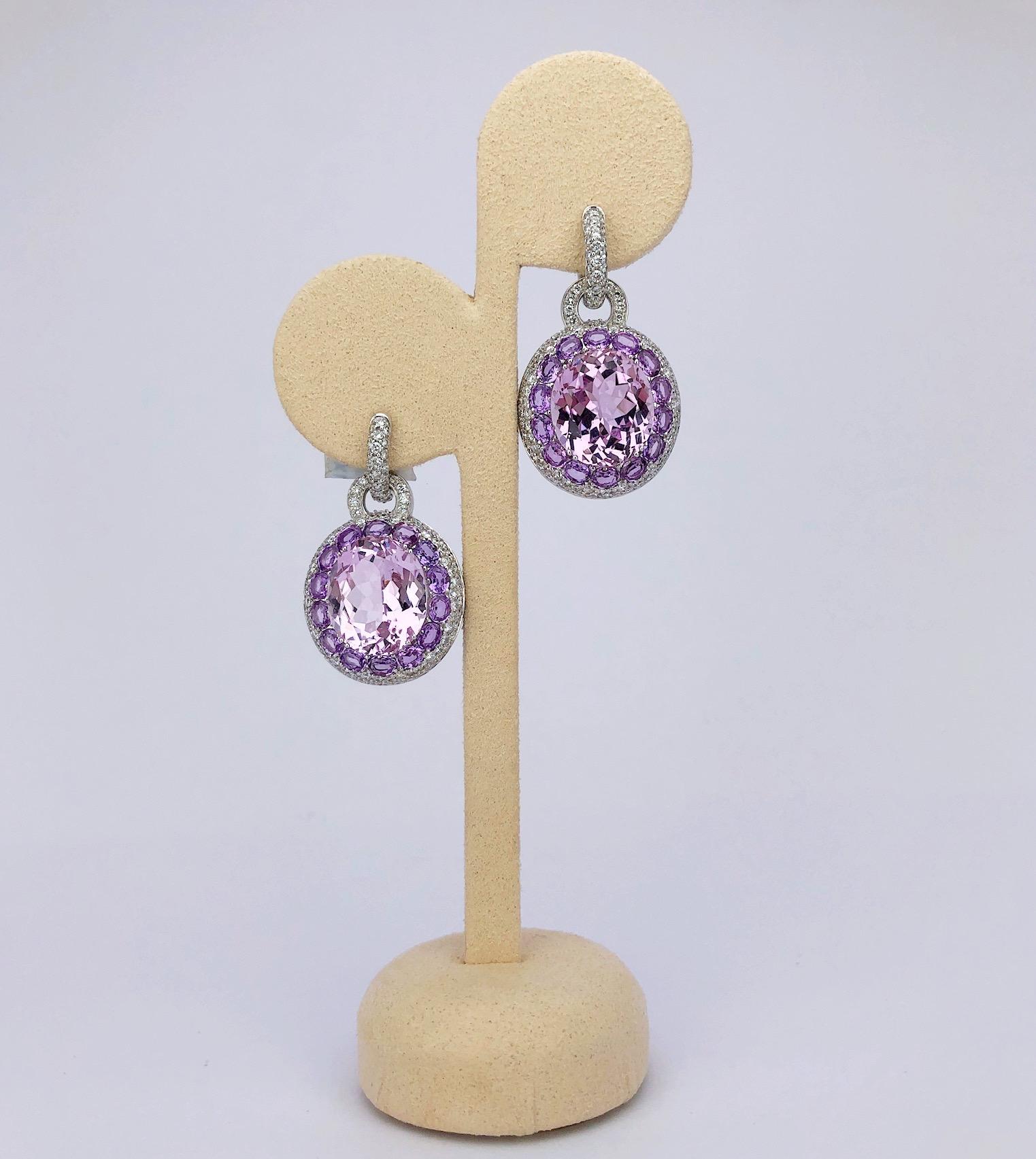 Cellini 18KT Gold, 22.61Ct. Kunzite, 4.65Ct. Sapphire & 3.07Ct. Diamond Earrings For Sale 2