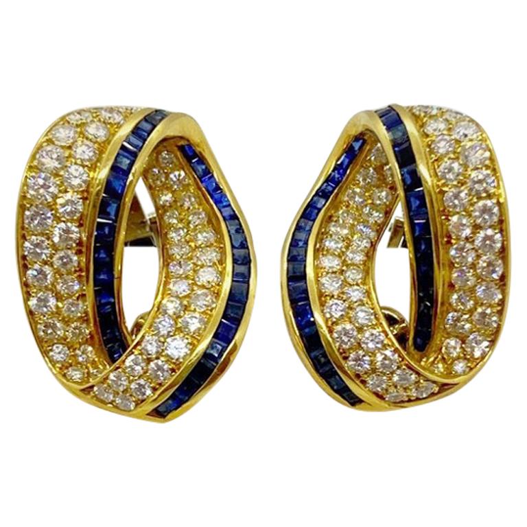 Cellini 18KT Gold 2.39 Carat Diamond and 2.59 Carat Sapphire Infinity Earrings For Sale