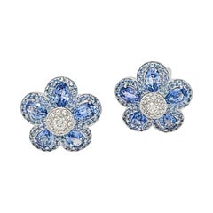 Cellini 18KT Gold 6.25 Carat Blue Sapphire and .50 Carat Diamond Flower Earrings