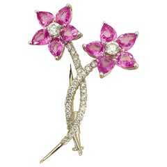 Cellini 18KT Gold, 6.26 Carat Pink Sapphire and 1.24 Carat Diamond Flower Brooch