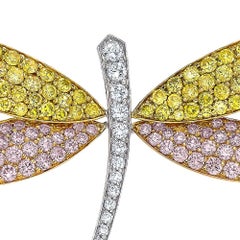 Cellini 18KT Gold Dragonfly Brooch with Natural Pink, Yellow and White Diamonds