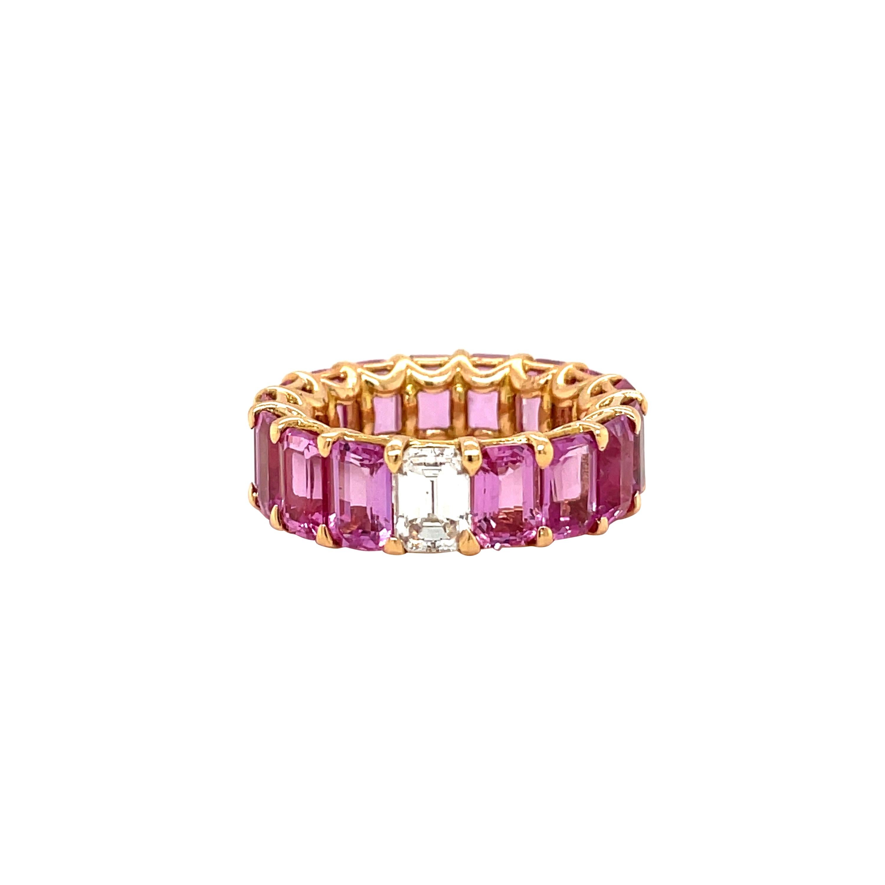 Cellini 18kt Rose Gold 11.64ct. Pink Sapphire and 0.70ct. Diamond Eternity Band For Sale