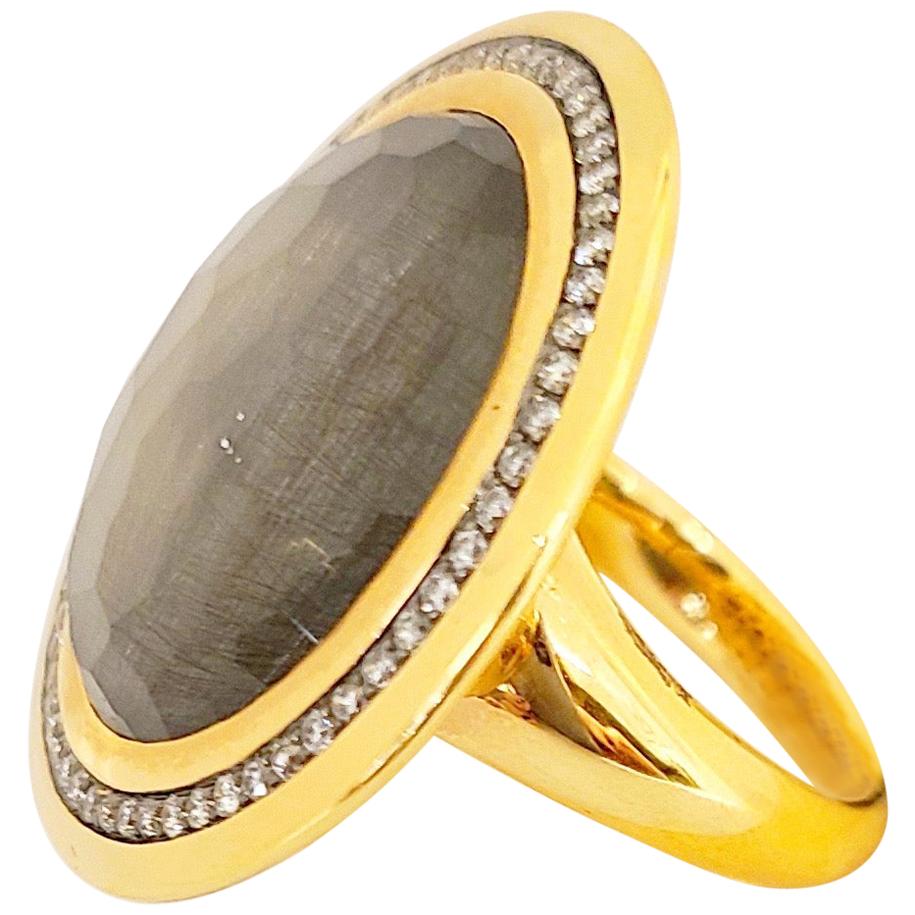 Cellini 18Kt. Rose Gold, 15.93CT. White Quartz Circle and .57 Carat Diamond Ring For Sale