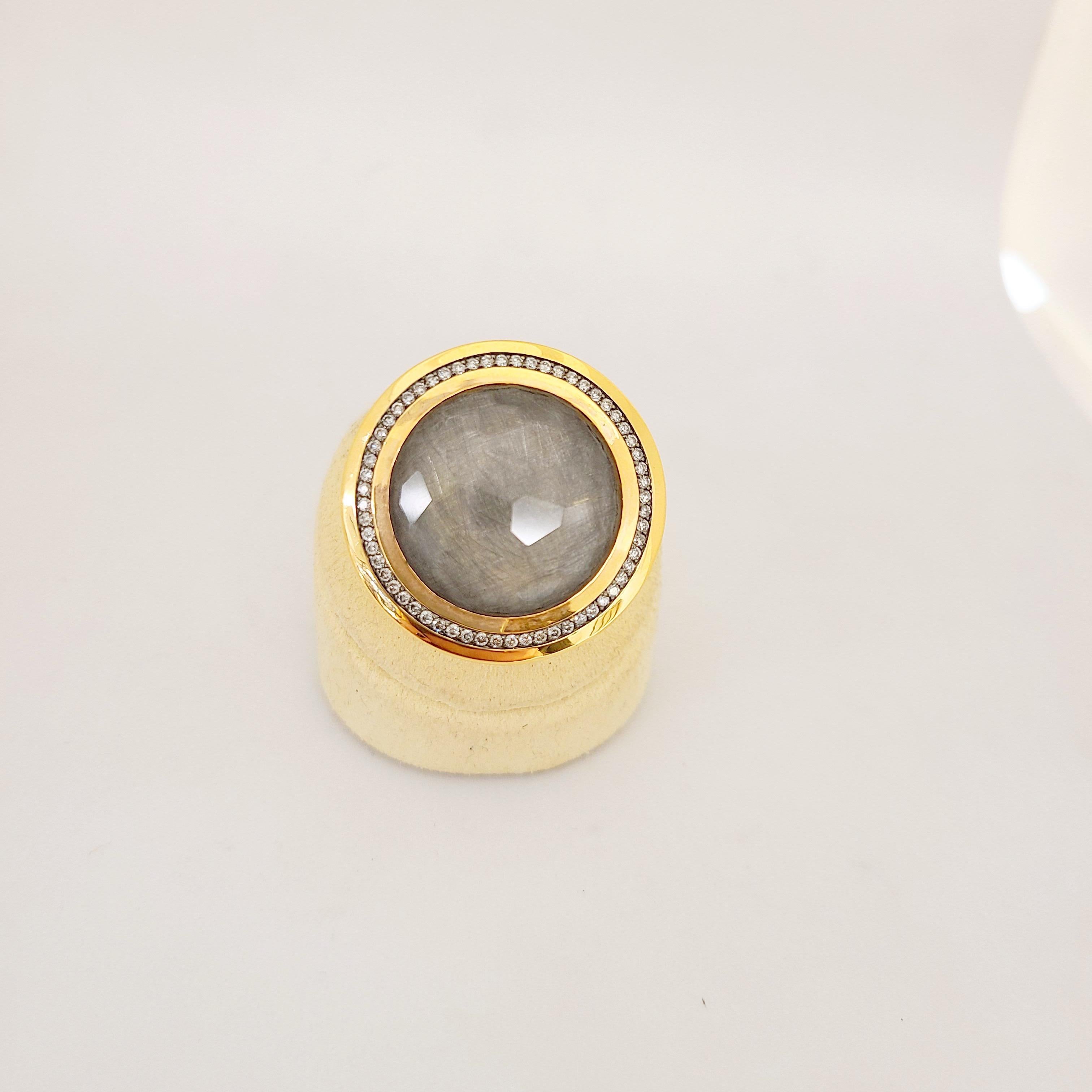 Cellini 18Kt. Rose Gold, 15.93CT. White Quartz Circle and .57 Carat Diamond Ring In New Condition For Sale In New York, NY
