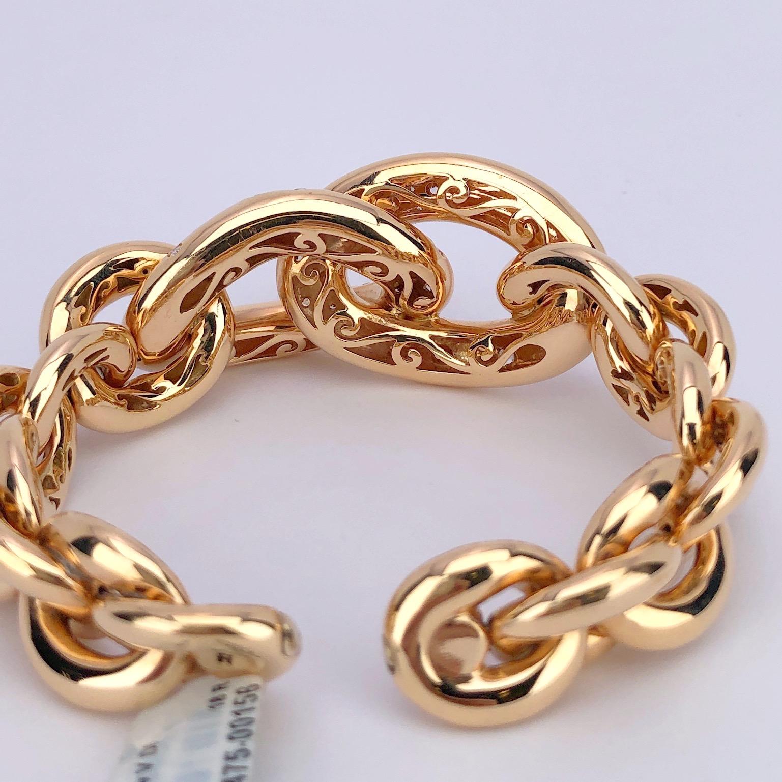 Modern Cellini 18kt Rose Gold Cuff Bangle with Interlocking Links & 2.52 Carat Diamonds For Sale