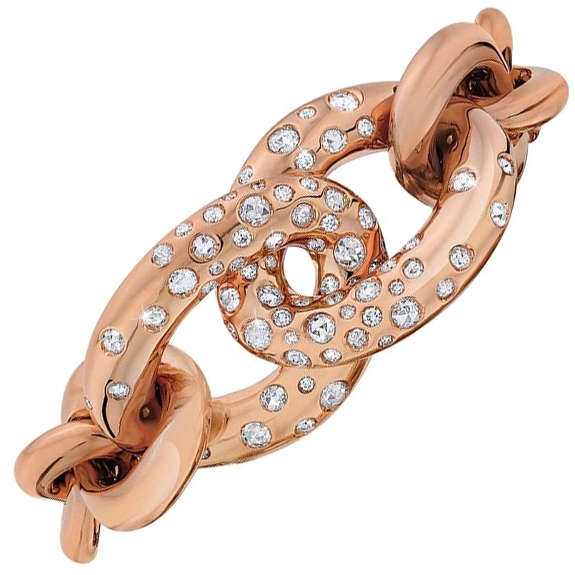 Cellini Bracelet manchette en or rose 18 carats avec maillons imbriqués et diamants 2,52 carats