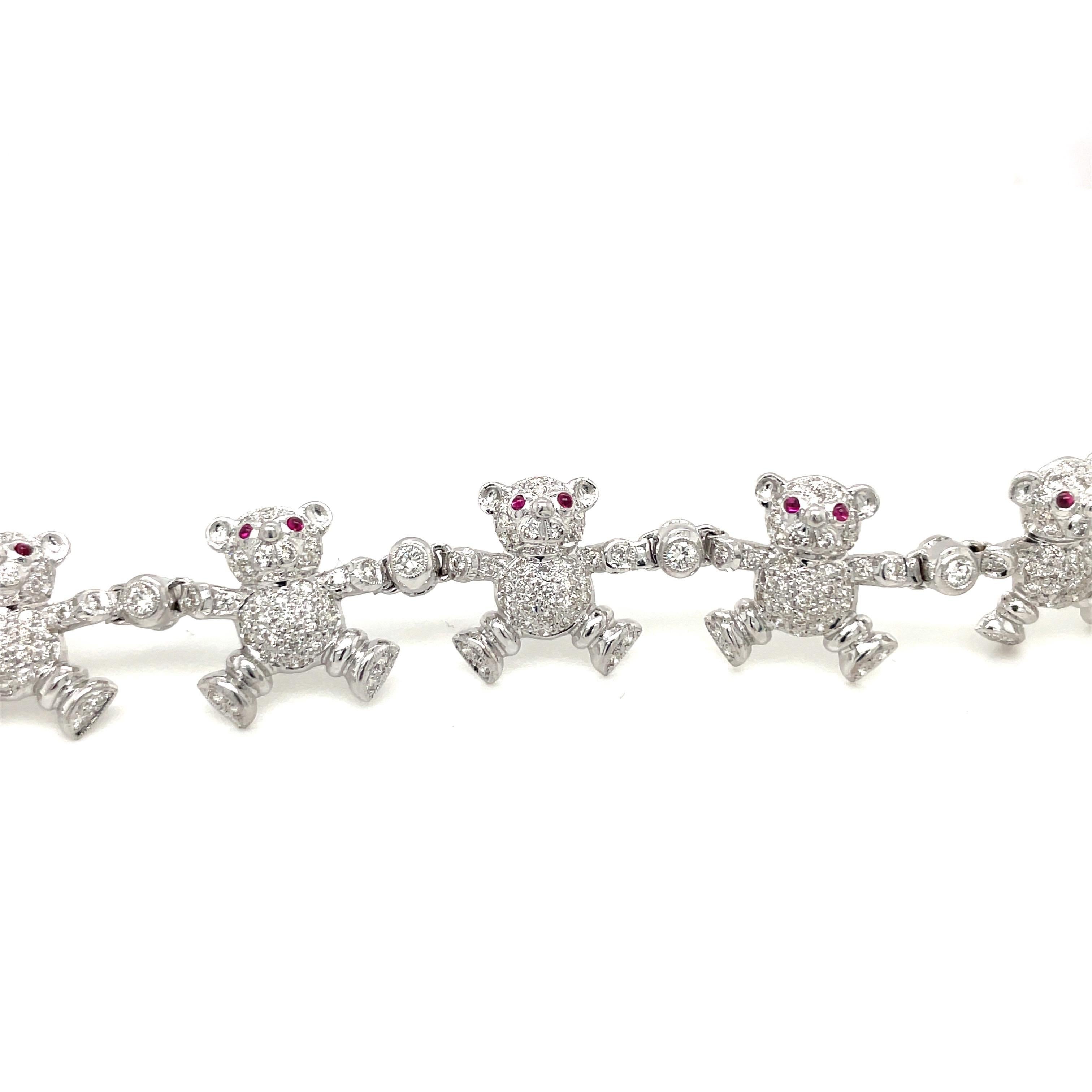 Cellini Teddybär-Armband, 18KT WG 3,12 Karat Diamant & 0,60 Karat Rubin  (Zeitgenössisch) im Angebot