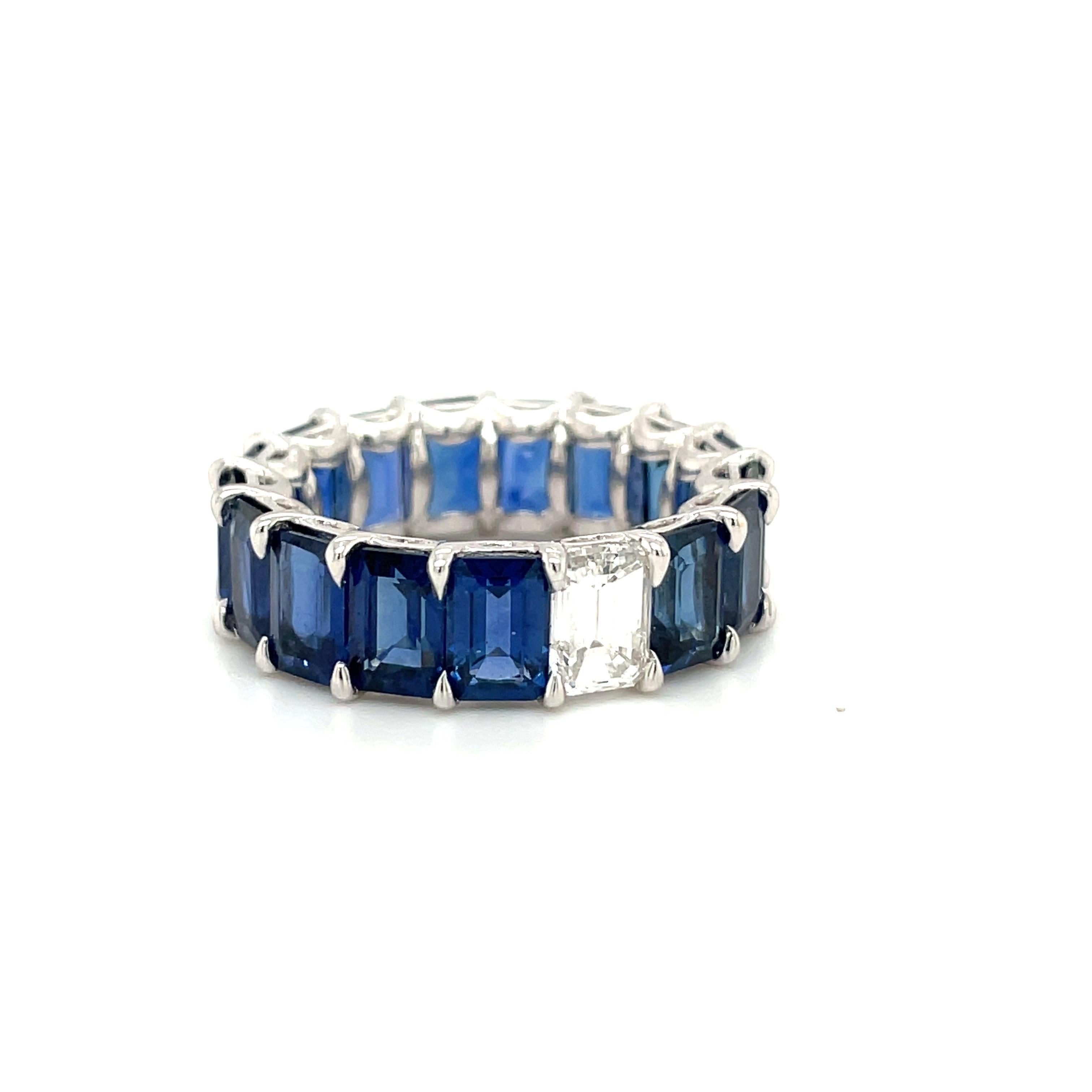 Modern Cellini 18KT White Gold 10.69Ct. Blue Sapphire & 0.72Ct. Diamond Eternity Band For Sale