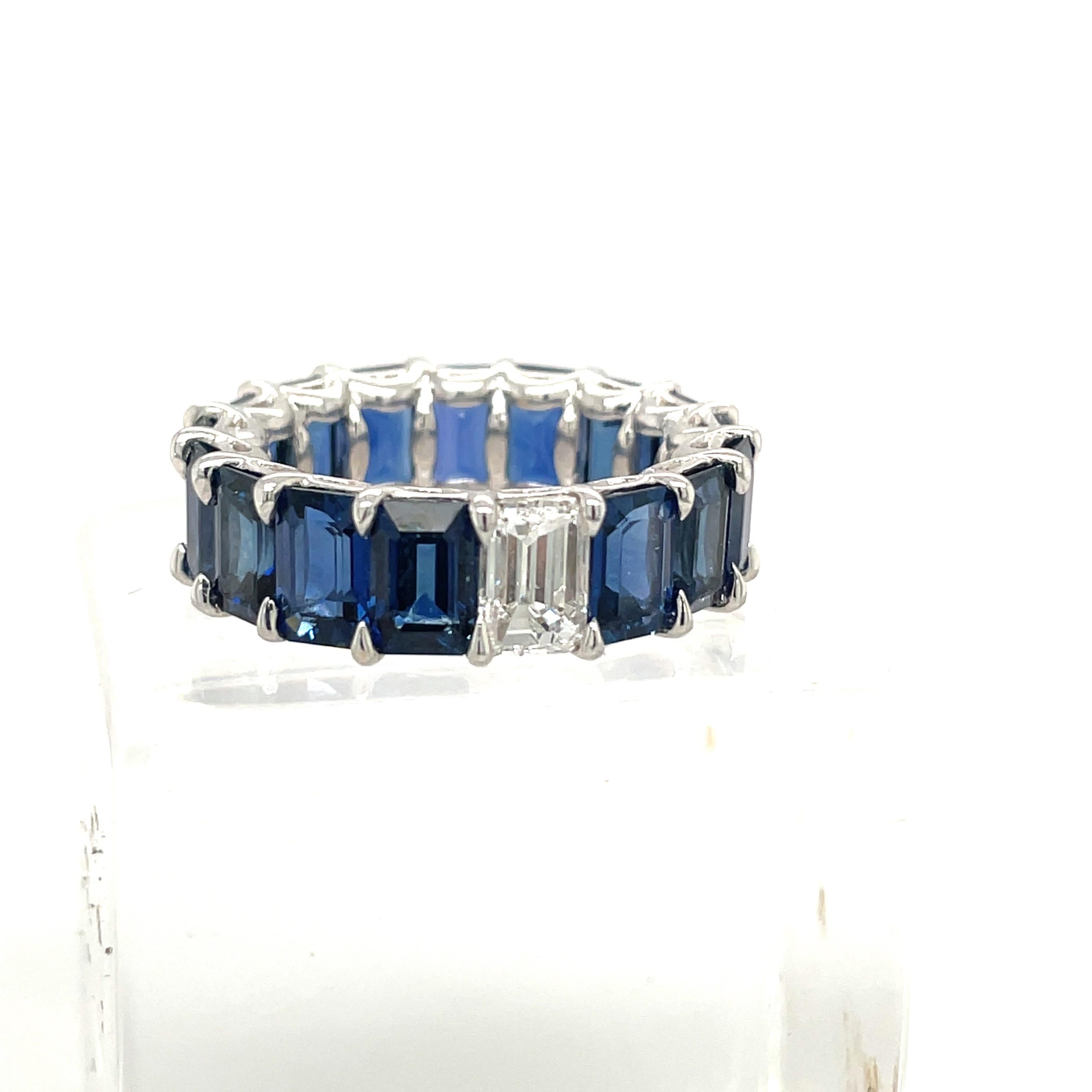Cellini 18KT White Gold 10.69Ct. Blue Sapphire & 0.72Ct. Diamond Eternity Band In New Condition For Sale In New York, NY