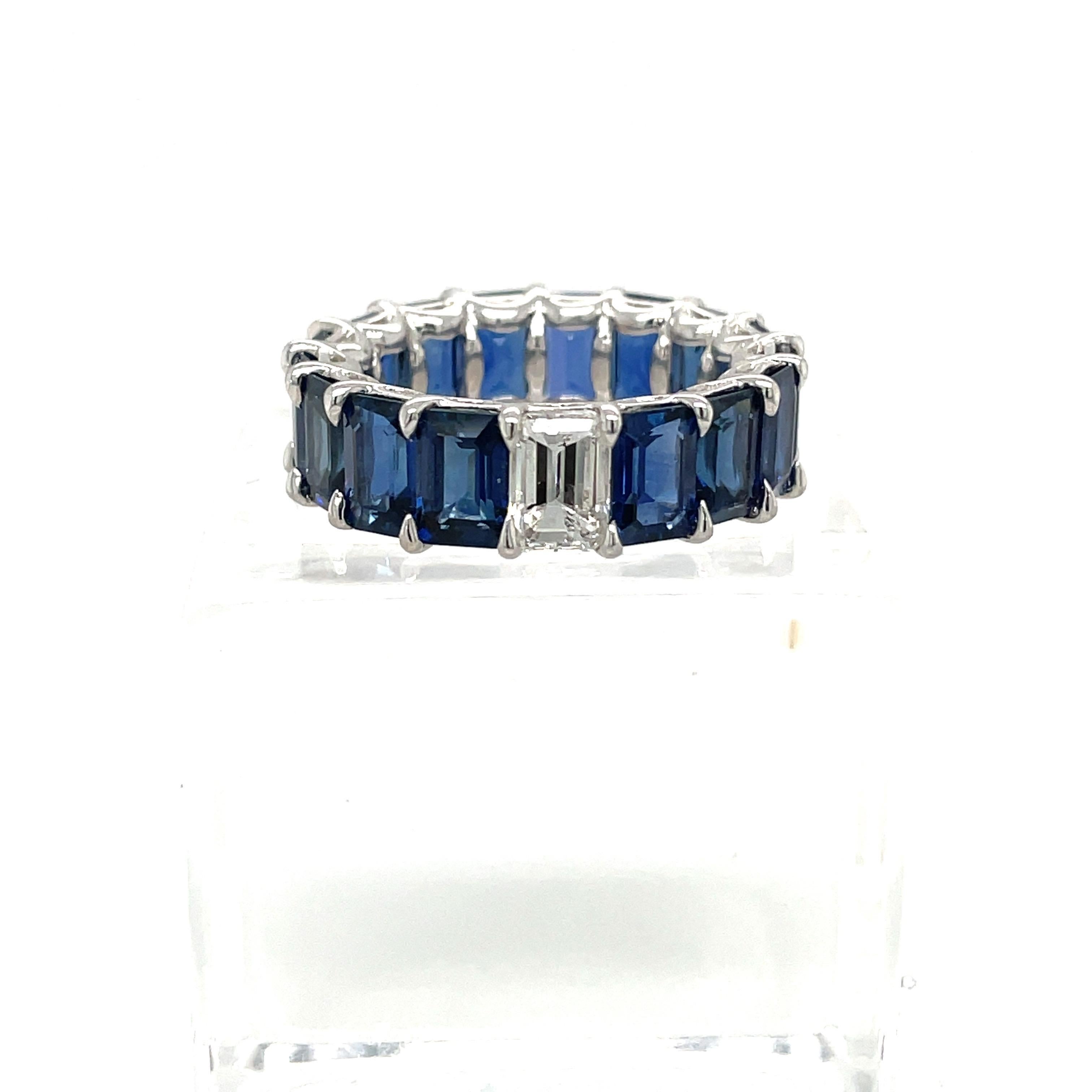 Women's or Men's Cellini 18KT White Gold 10.69Ct. Blue Sapphire & 0.72Ct. Diamond Eternity Band For Sale