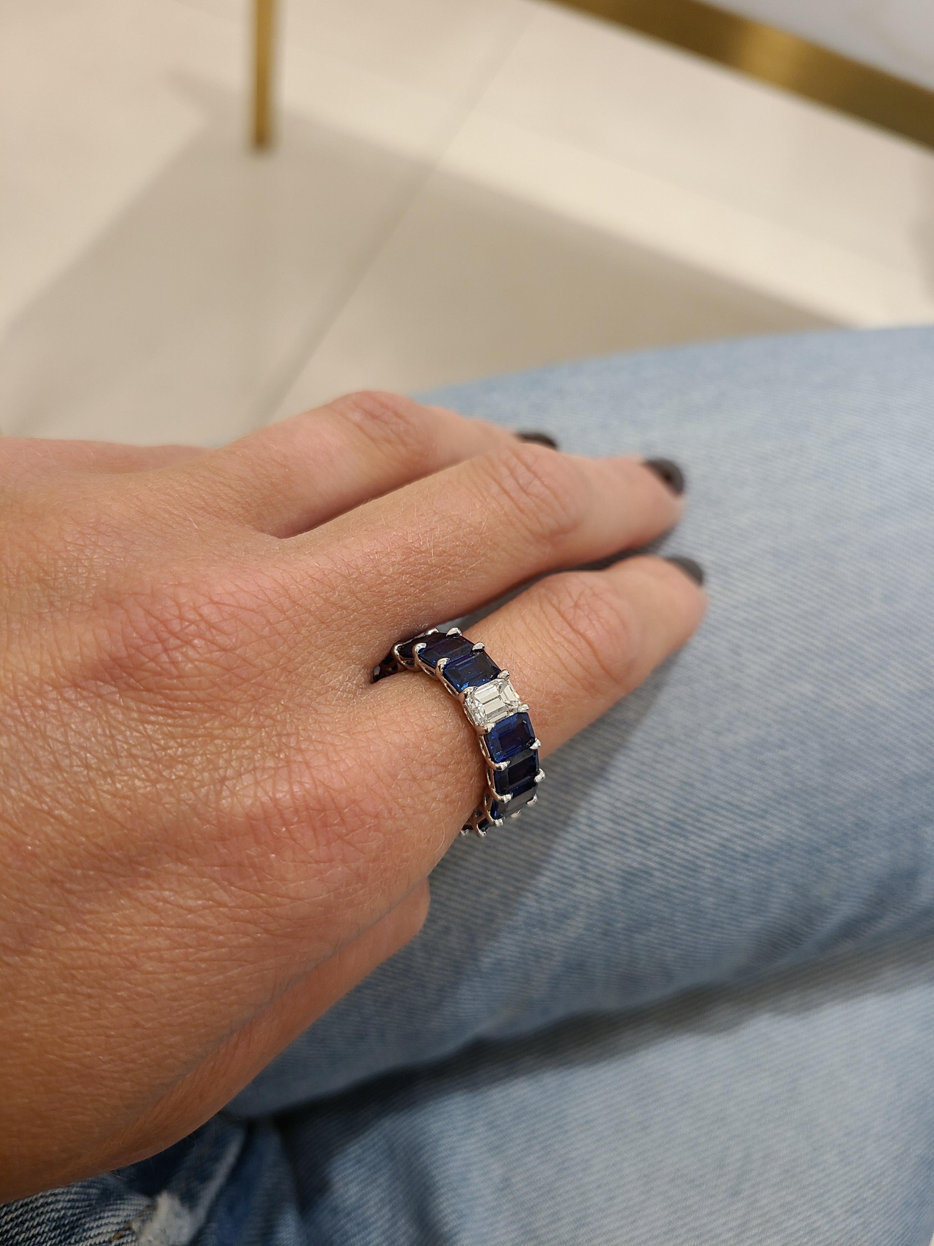 Cellini 18KT White Gold 10.69Ct. Blue Sapphire & 0.72Ct. Diamond Eternity Band For Sale 1