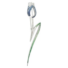 Cellini 18KT White Gold 1.40Ct Blue Sapphire .85Ct Diamond Tulip Brooch