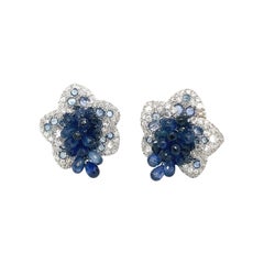 Cellini 18KT White Gold 19.54Ct Blue Sapphire Flower Earrings