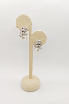 Cellini 18 Karat White Gold, 2.12 Carat Diamond and South Sea Pearls Earrings
