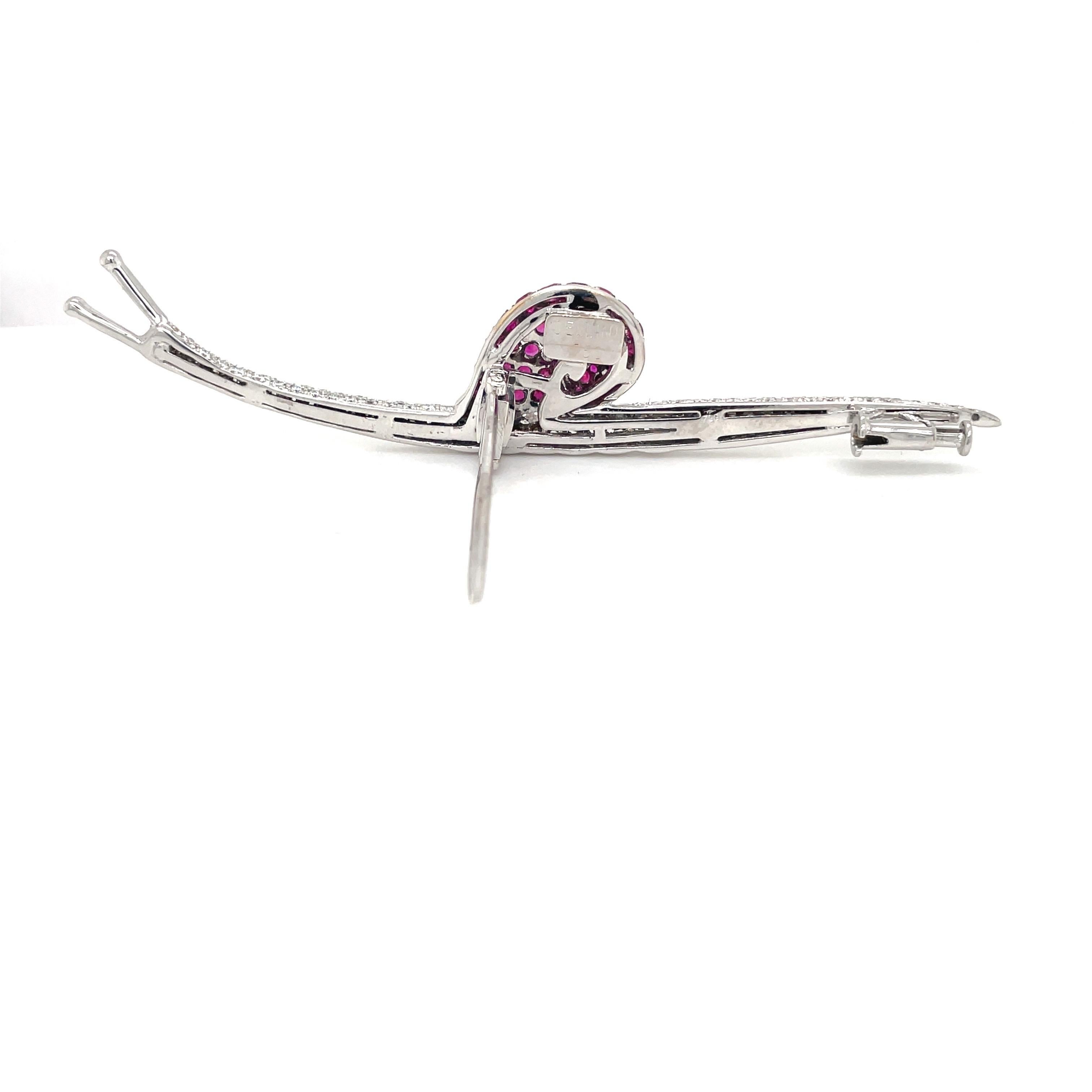 Women's or Men's Cellini 18kt White Gold 2.50ct Ruby & 1.80ct Diamond Snail Brooch For Sale