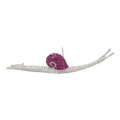 Cellini 18kt White Gold 2.50ct Ruby & 1.80ct Diamond Snail Brooch