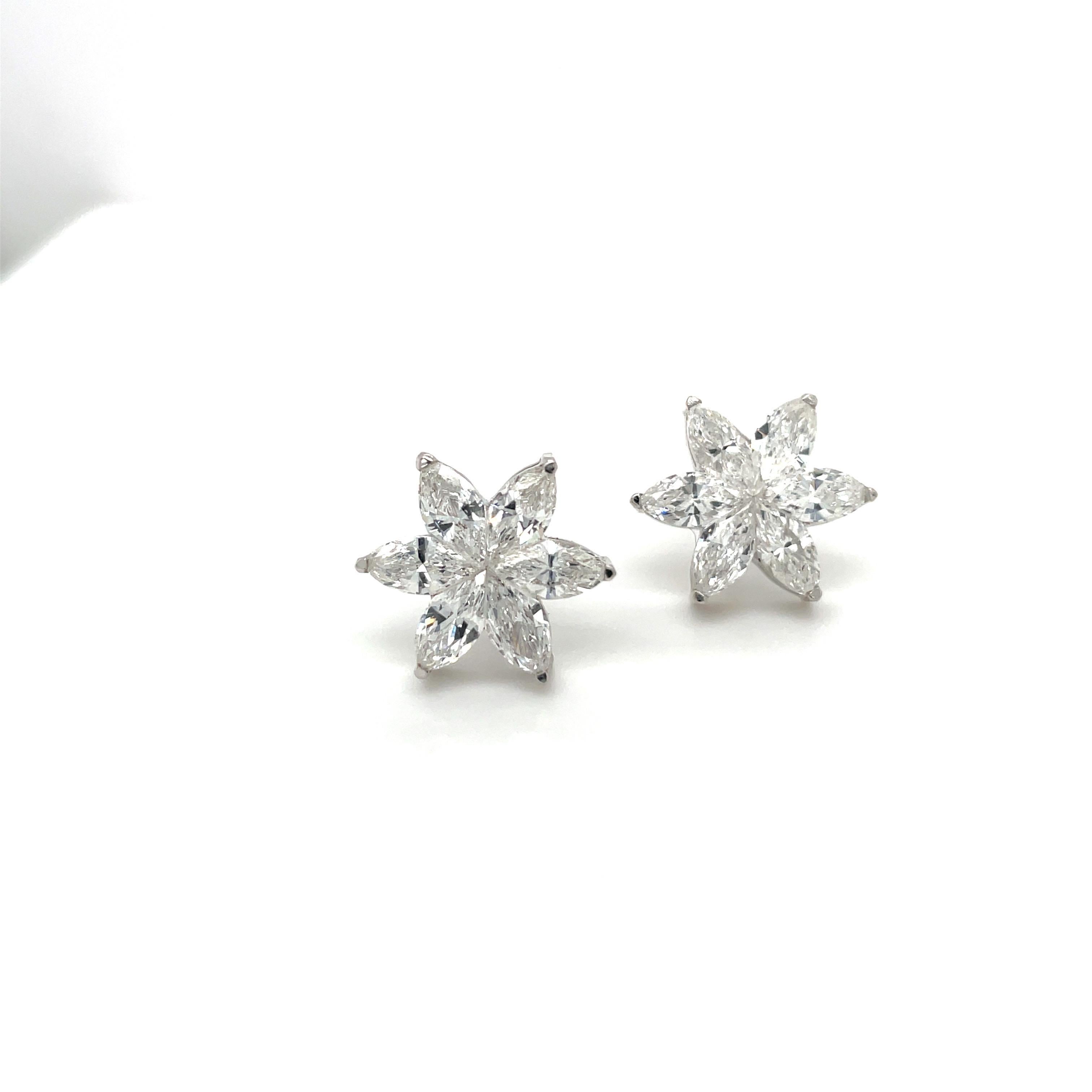 Pendientes Cellini de oro blanco de 18 quilates y 3,15 quilates de diamantes en forma de flor marquesa Contemporáneo en venta