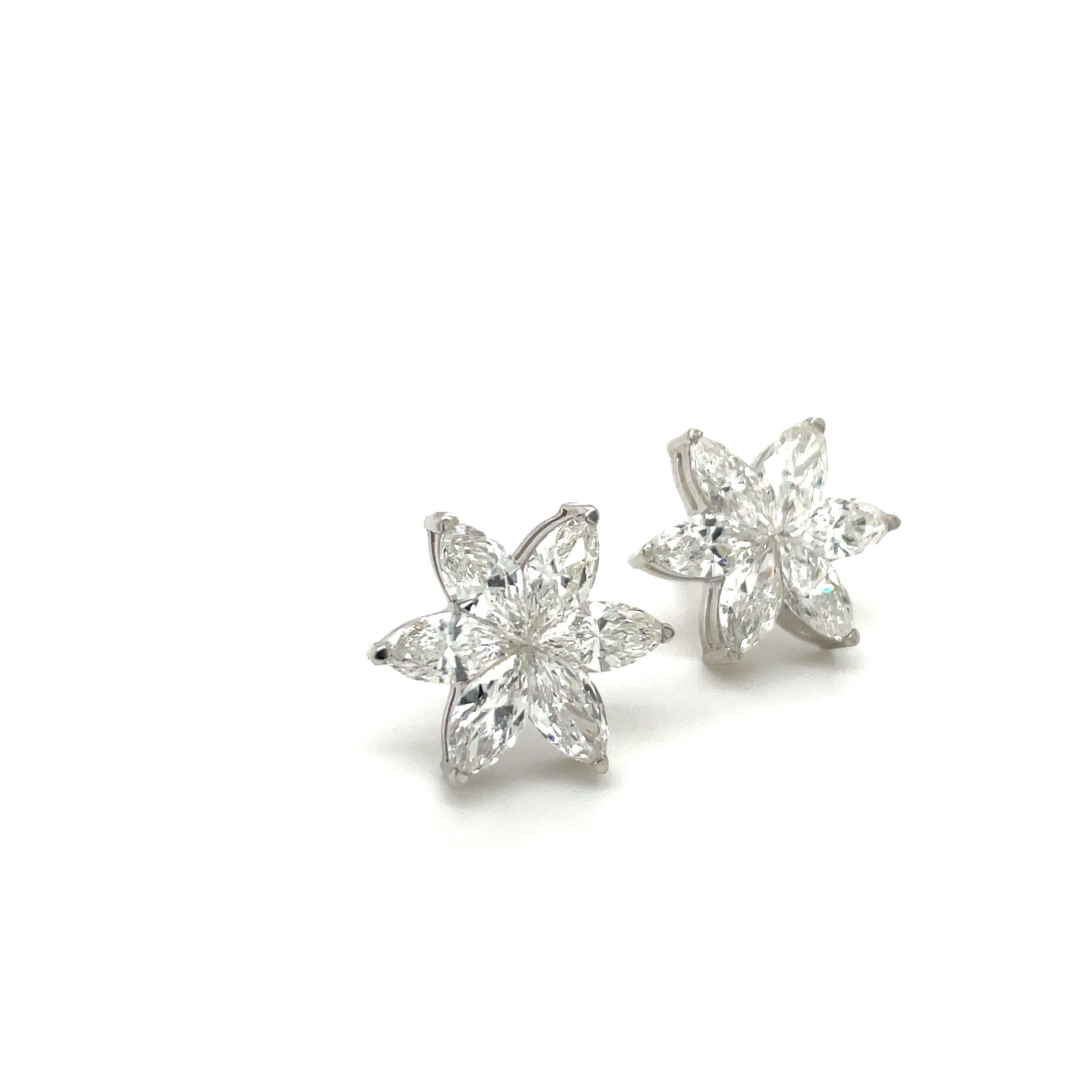 Pendientes Cellini de oro blanco de 18 quilates y 3,15 quilates de diamantes en forma de flor marquesa Corte marquesa en venta