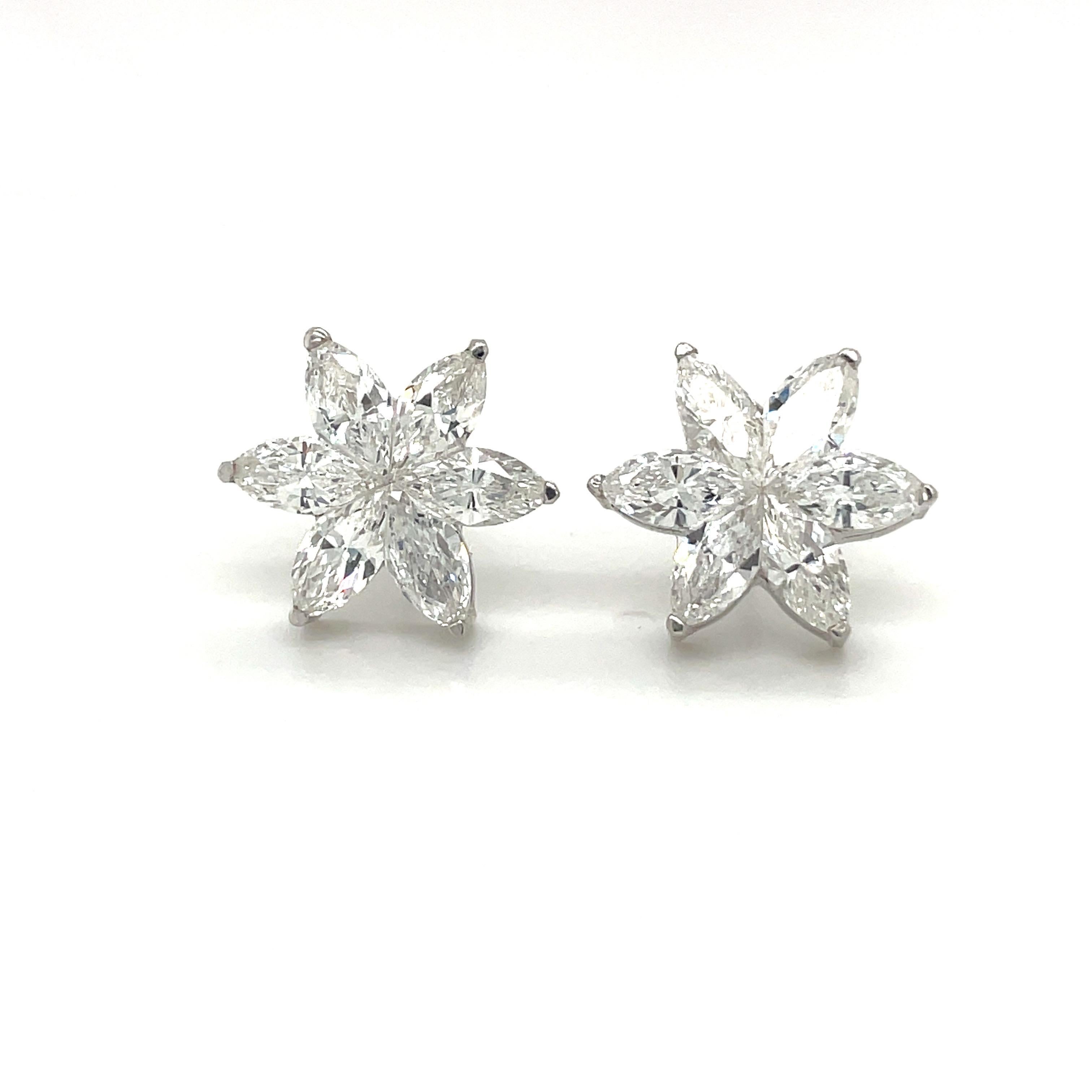 Marquise Cut Cellini 18KT White Gold 3.15CT Diamond Marquise Flower Stud Earrings For Sale
