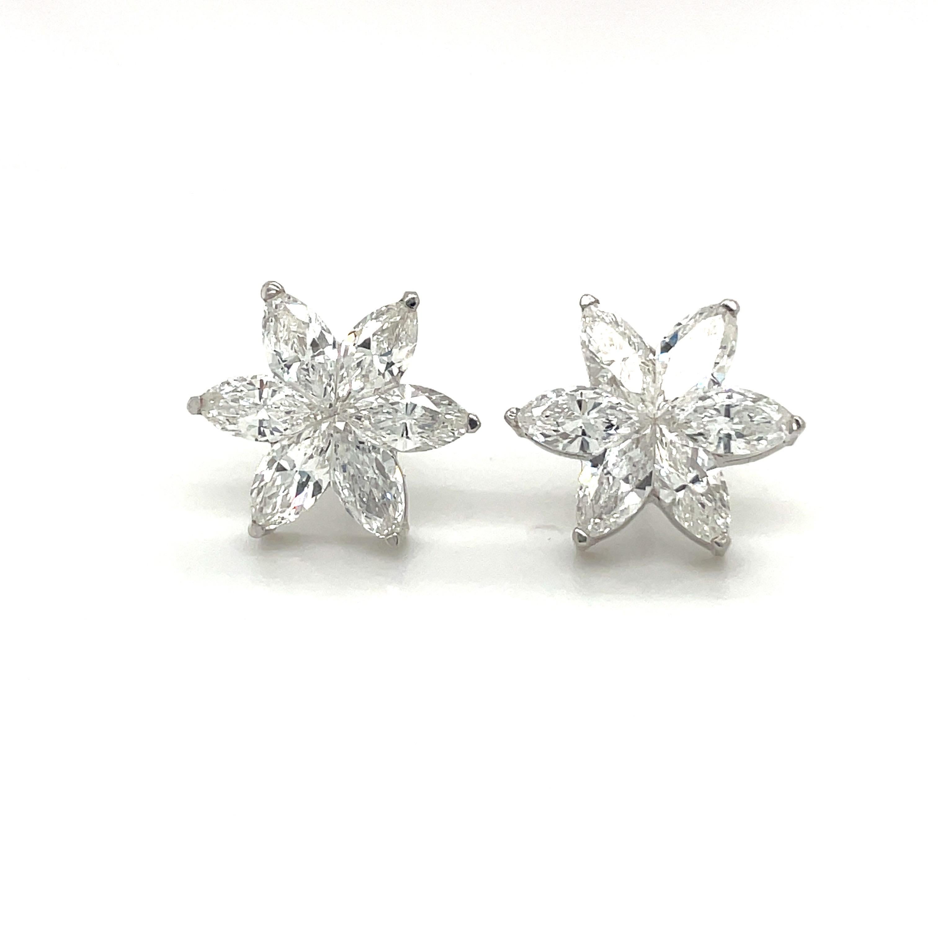 Pendientes Cellini de oro blanco de 18 quilates y 3,15 quilates de diamantes en forma de flor marquesa en Nuevo estado para la venta en New York, NY