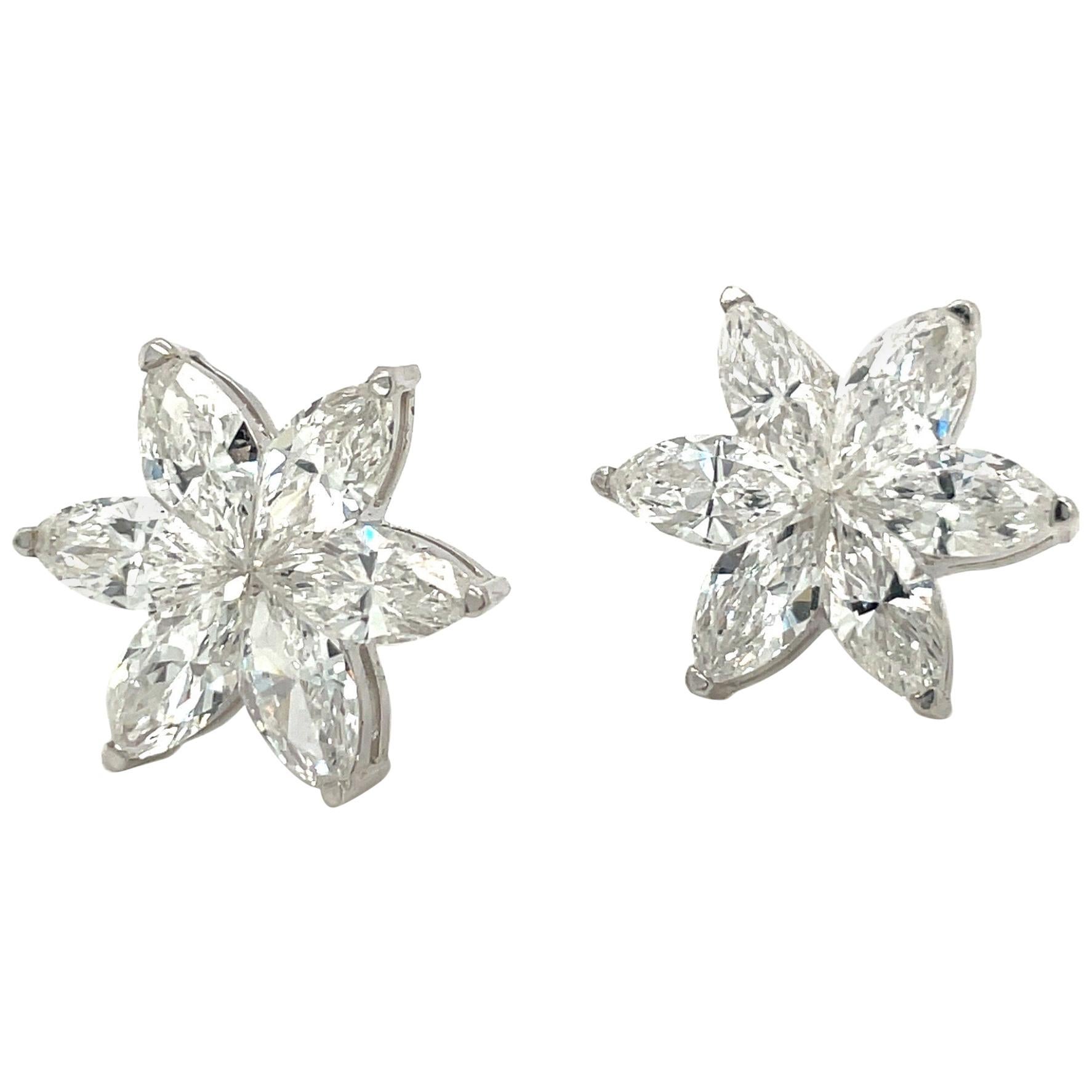 Cellini Clous d'oreilles en or blanc 18 carats avec fleur en forme de marquise et diamants de 3,15 carats