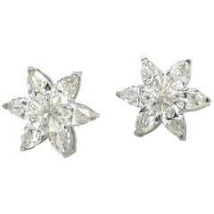 Used Cellini 18KT White Gold 3.15CT Diamond Marquise Flower Stud Earrings