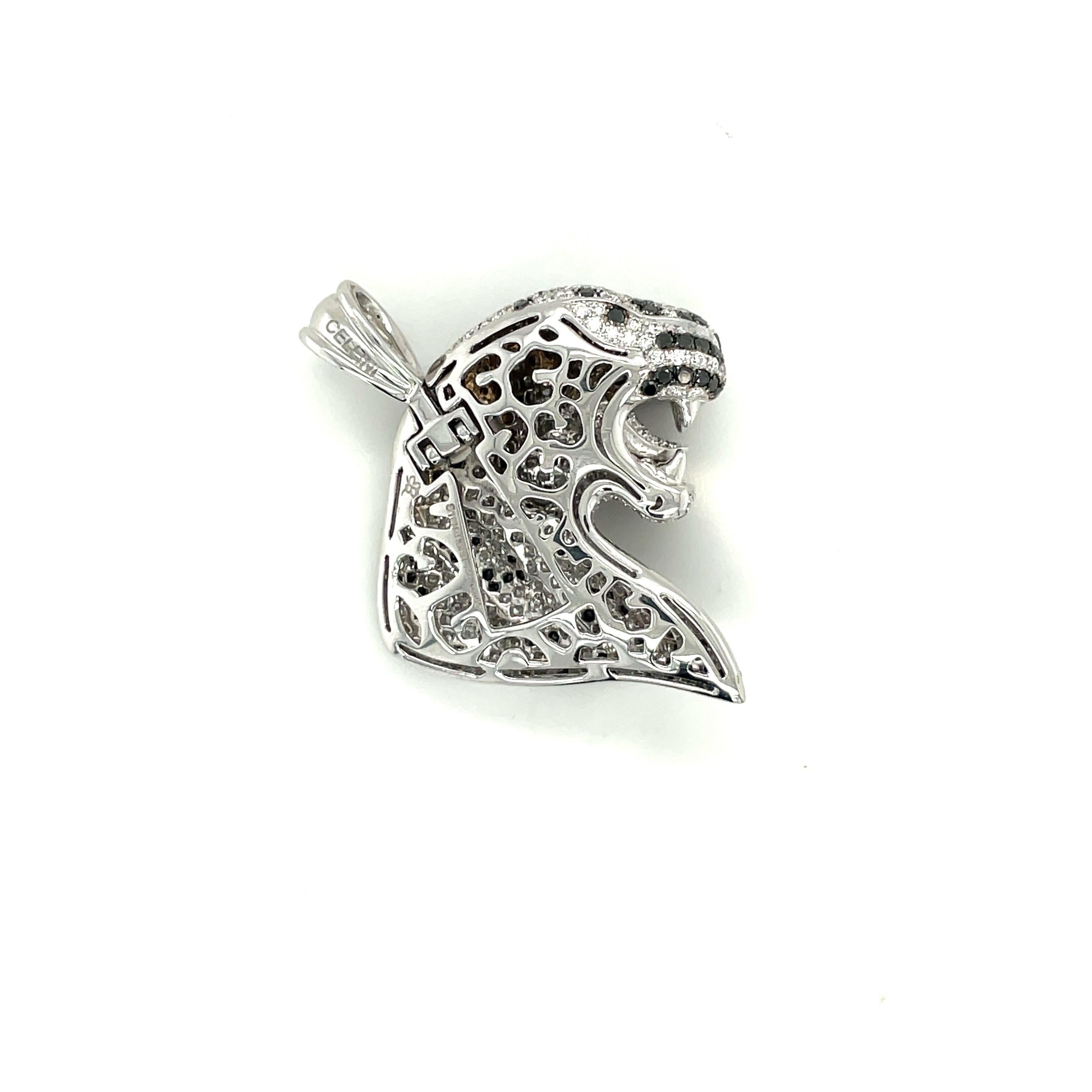 Modern Cellini 18KT White Gold 4.10CT. Black and White Diamond Panther Pendant For Sale