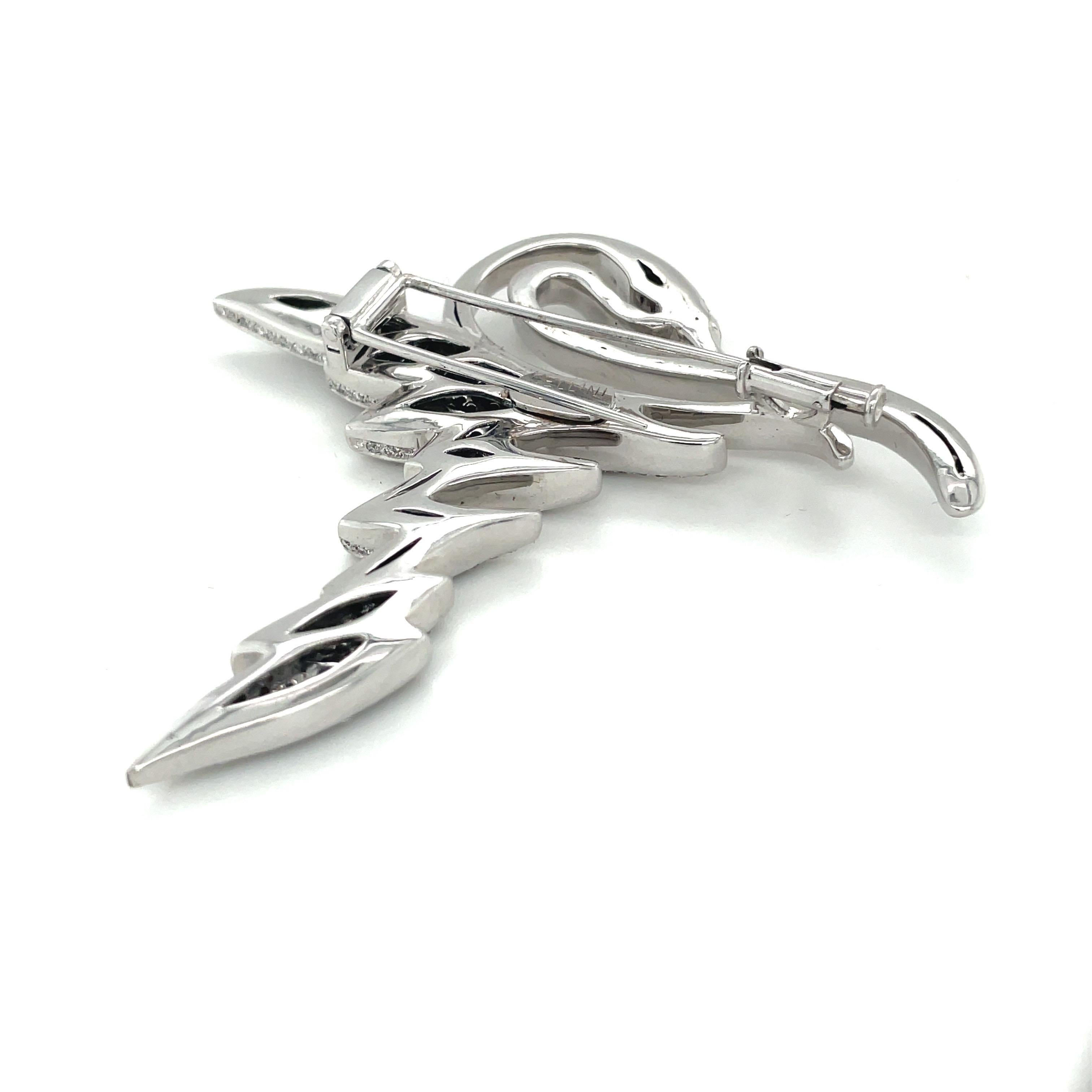 Cellini Jewelers 18kt White Gold 4.30Ct. Diamond Swan Brooch In New Condition For Sale In New York, NY