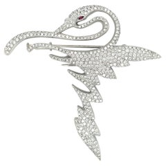 Cellini Jewelers 18kt White Gold 4.30Ct. Diamond Swan Brooch