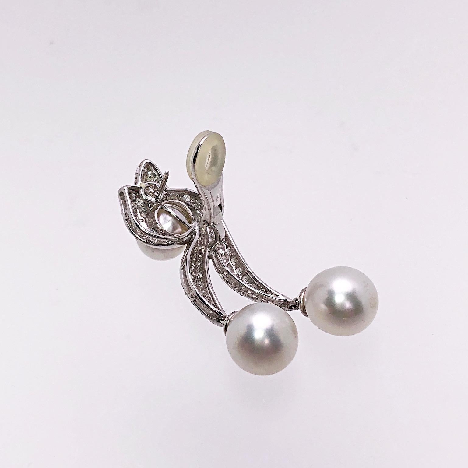 Contemporary Cellini 18 Karat Gold, 4.59 Carat Diamond and South Sea Pearls Drop Earrings For Sale