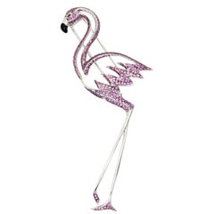 Cellini 18kt White Gold 4.70ct Pink Sapphire Flamingo Brooch