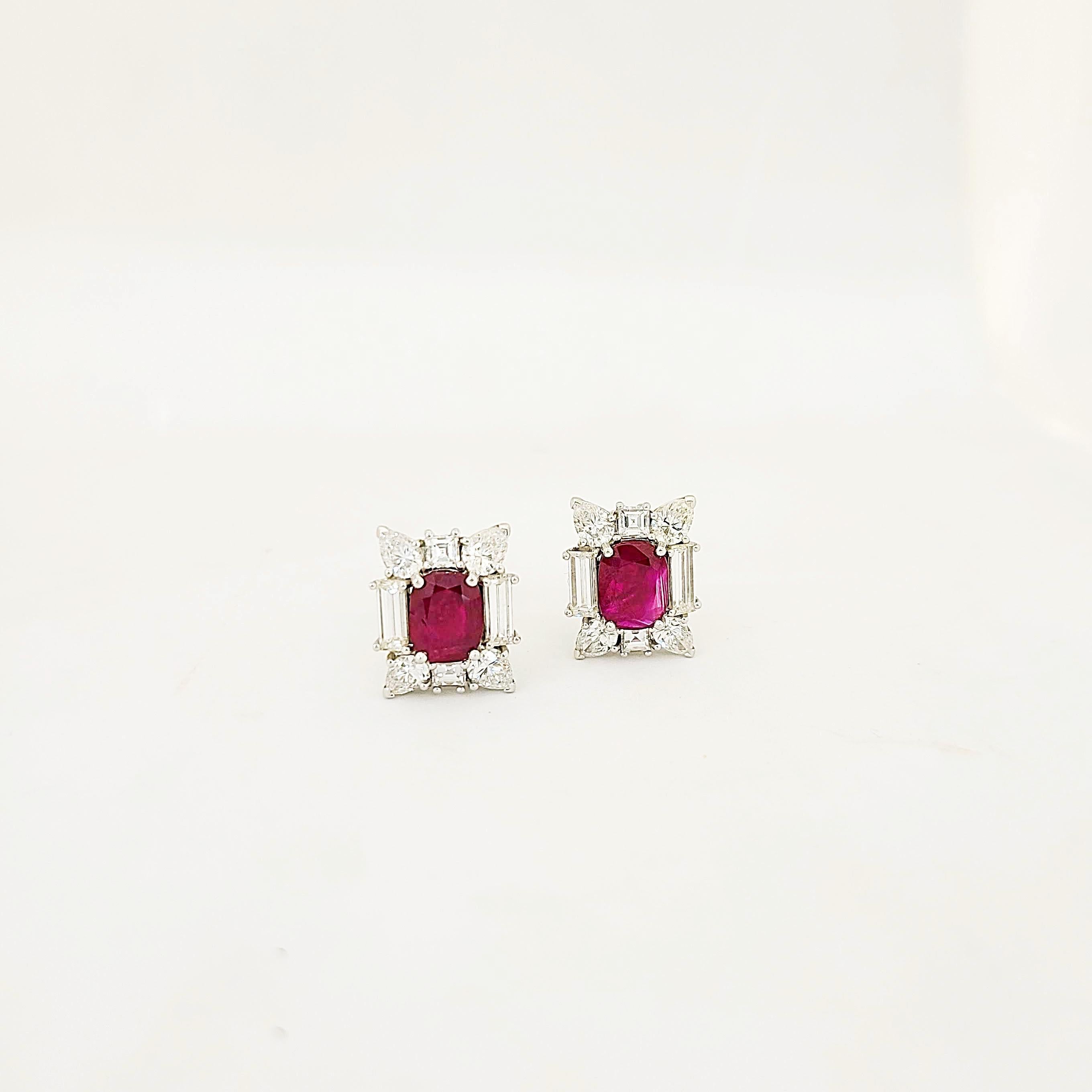 Contemporary Cellini 18KT White Gold 5.54 Carat Burmese Ruby and 5.14 Carat Diamond Earrings For Sale