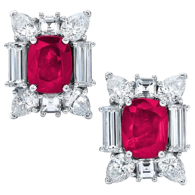 Cellini 18KT White Gold 5.54 Carat Burmese Ruby and 5.14 Carat Diamond Earrings For Sale