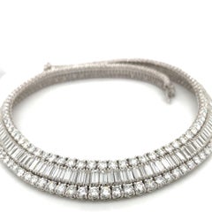 Cellini 18KT White Gold 59.78. Baguette & Round Diamond Collar Necklace