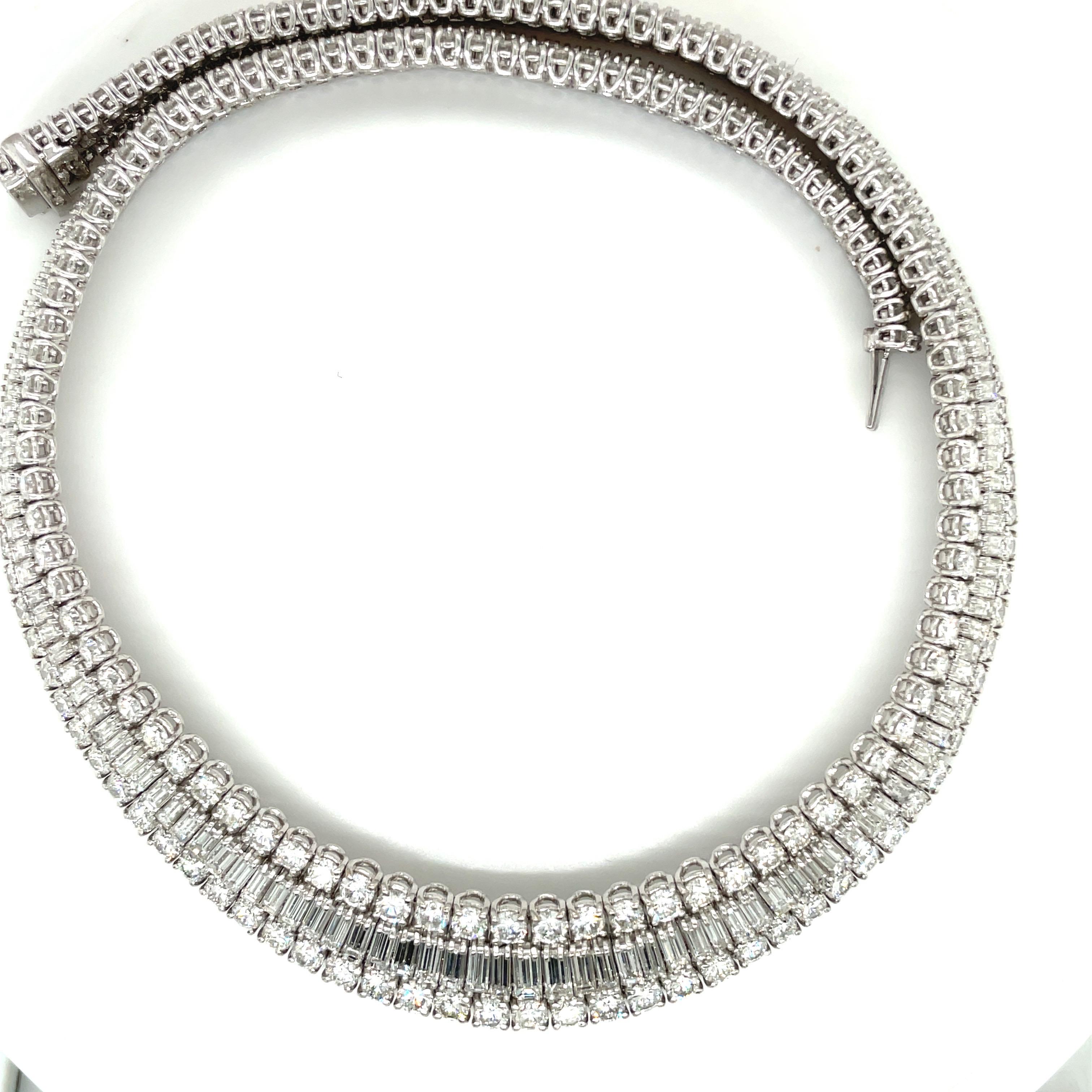 Contemporary Cellini 18KT White Gold 59.78. Baguette & Round Diamond Collar Necklace For Sale