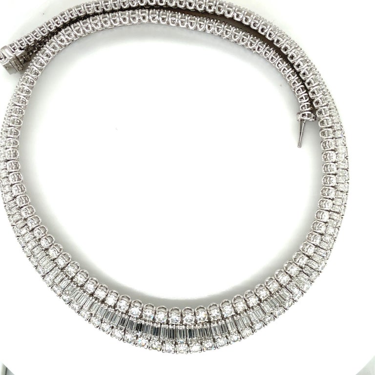 Women's or Men's Cellini 18KT White Gold 59.78. Baguette & Round Diamond Collar Necklace For Sale